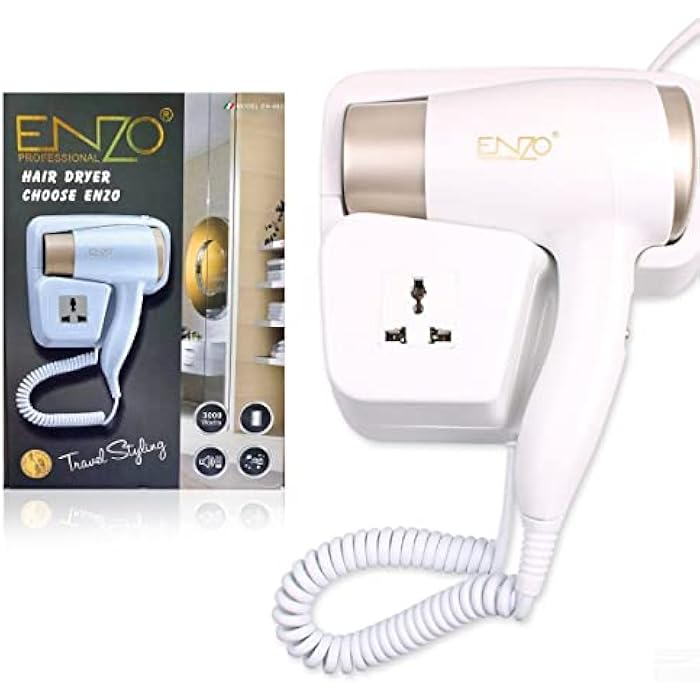 ENZO Luxury durable custom home bathroom salon electrical wall mounted professional hotel noiseless stand up hair dryer- 3000W – EN-6622 (white) - Image 1